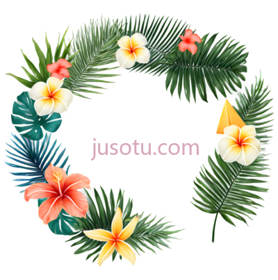 花朵,叶子,热带花卉,棕榈叶,绿色, PNG