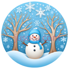 雪人,卡通,白色身体, 蓝色帽子, 红色围巾PNG