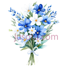 花束,水彩画,蓝色,白色PNG