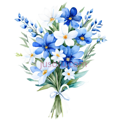 花束,水彩画,蓝色,白色, PNG