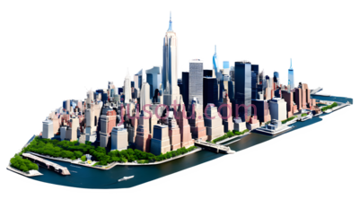 纽约市3D模型,现代建筑群,颜色, PNG