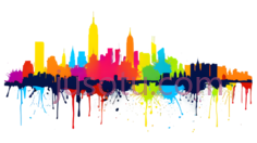 城市天际线,抽象,黄色,蓝色,绿色,红色PNG