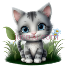 小猫,卡通,灰色,白色PNG