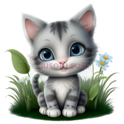 小猫,卡通,灰色,白色, PNG
