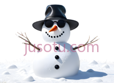 雪人,戴着黑色礼帽,墨镜,白色身体, 黑色帽子, 橙色鼻子PNG