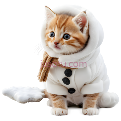 小猫,雪人装束,橘色,白色, PNG