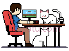 男人,电脑,猫,像素,棕色,蓝色,白色PNG