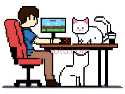 男人,电脑,猫,像素,棕色,蓝色,白色, PNG
