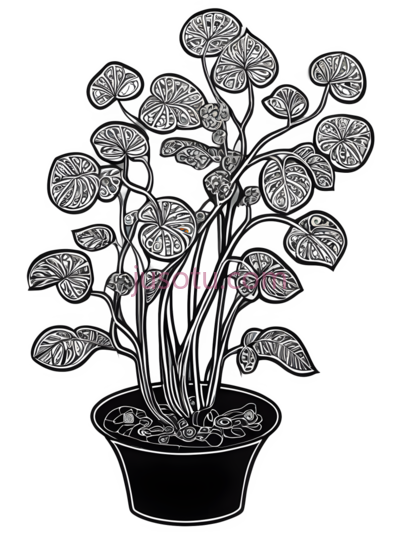 盆栽,线条画,黑白, PNG