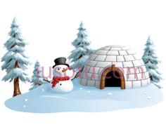 雪人,冰屋,卡通,白色,棕色PNG