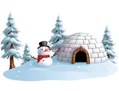 雪人,冰屋,卡通,白色,棕色, PNG