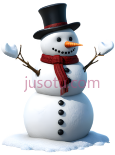 雪人,卡通,白色身体, 黑色帽子, 红色围巾PNG