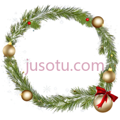 圣诞花环,节日装饰,绿色,金色,红色PNG