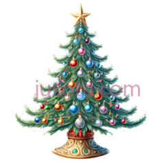 圣诞树,装饰性,绿色,红色,蓝色,金色PNG