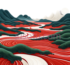 河流,山脉,抽象,红色,绿色,白色PNG