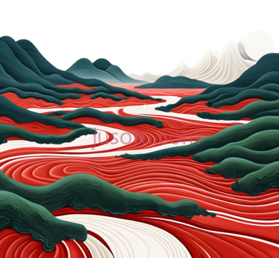 河流,山脉,抽象,红色,绿色,白色, PNG