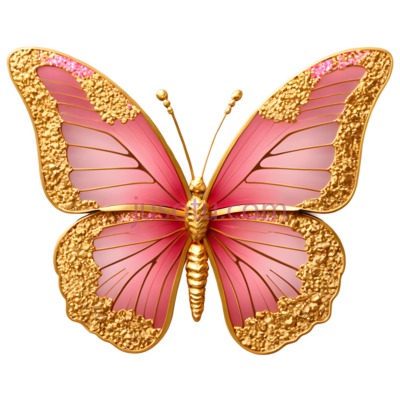 蝴蝶,华丽,粉色,金色, PNG
