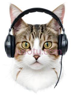 猫,戴着耳机,白色,棕色,黑色PNG