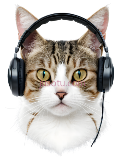 猫,戴着耳机,白色,棕色,黑色, PNG