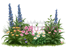 花朵,卡通,蓝色,粉色,黄色,白色PNG