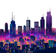 城市天际线,抽象,紫色,蓝色,黄色PNG