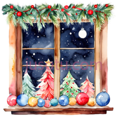 圣诞树,水彩画,绿色,红色,蓝色PNG