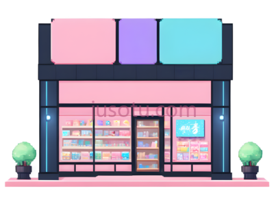 商店,卡通,粉色,紫色,蓝色, PNG