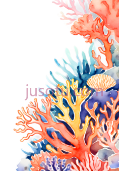 珊瑚,水彩画,橙色,黄色,蓝色PNG