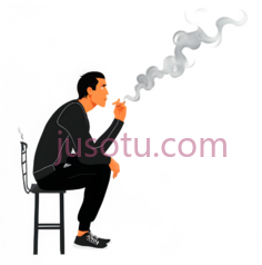 抽烟的人,插画,黑色背景,橙色人物PNG