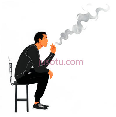 抽烟的人,插画,黑色背景,橙色人物, PNG
