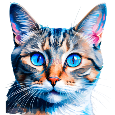 猫,绘画,蓝色,橙色,白色, PNG