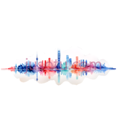 城市天际线,水墨画PNG