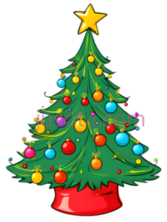 圣诞树,卡通,绿色,红色,黄色,蓝色,紫色PNG