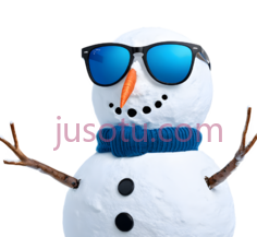 雪人,戴墨镜,围巾,白色身体,黑色纽扣,蓝色围巾PNG