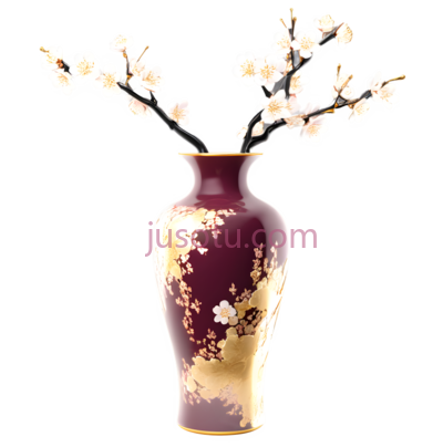 花瓶,传统中国风,紫色,金色, PNG