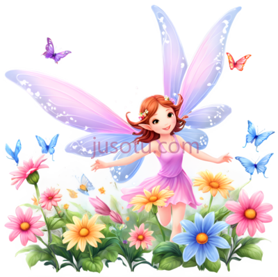 仙女,飞行,花园,花朵,蝴蝶, PNG