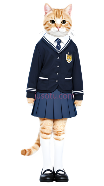 猫咪,校服,卡通, PNG