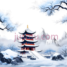亭子,东方建筑,白色,蓝色,红色PNG