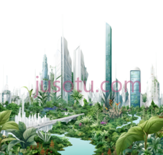 城市景观,未来主义,绿色,白色PNG