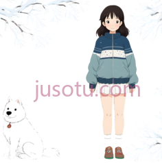 女孩,卡通,蓝色上衣, 白色裤子PNG