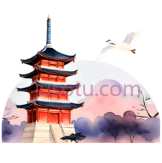 水彩,大雁塔,黄昏PNG