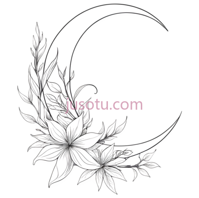 月亮,花朵,线条,白色, PNG