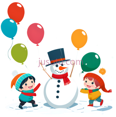 雪人,气球,卡通,红色,绿色,蓝色,黄色, PNG