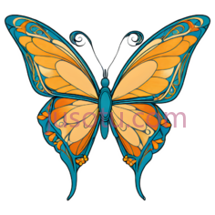 蝴蝶,卡通,黄色,橙色,蓝色PNG