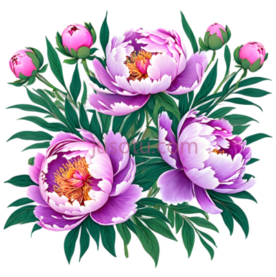 牡丹,插画,紫色, PNG