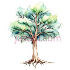 树,水彩画,绿色,棕色PNG