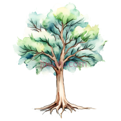 树,水彩画,绿色,棕色, PNG