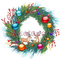 圣诞花环,节日装饰,绿色,红色,黄色,蓝色PNG