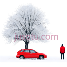 树,白色雪覆盖,红色PNG