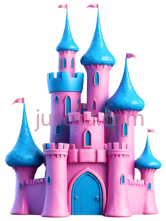 城堡,卡通,粉色,蓝色PNG
